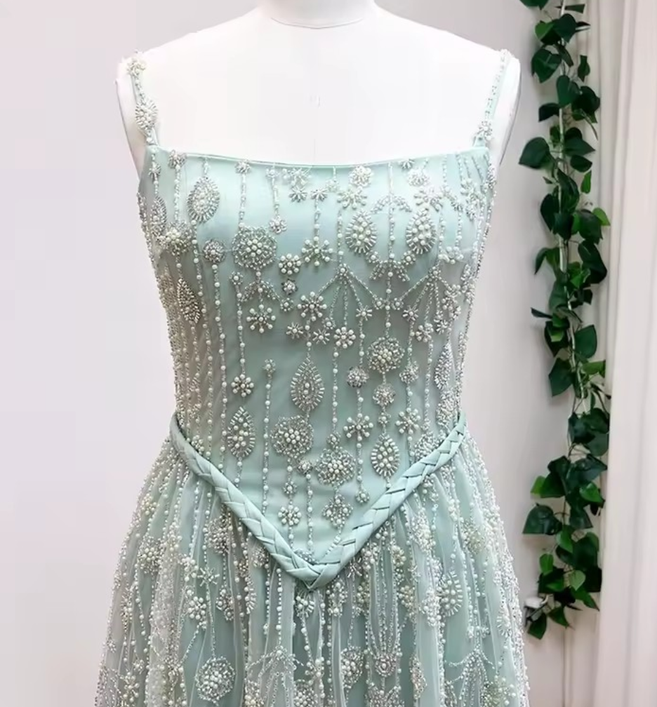 Zariya Pearl Beaded Gown