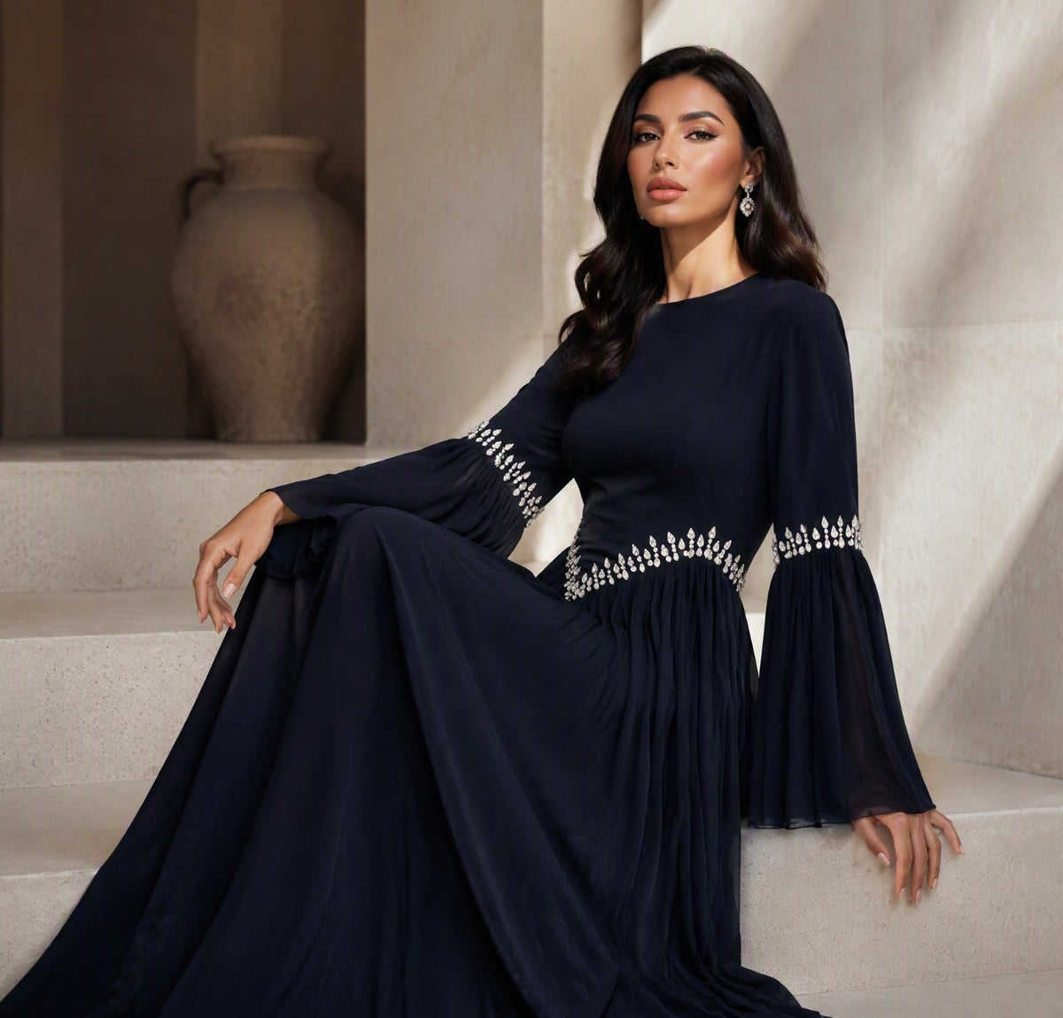 Zarmina Beaded Chiffon Dress