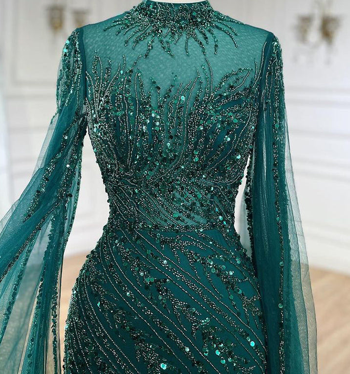 Ella Cape Gown- Emerald