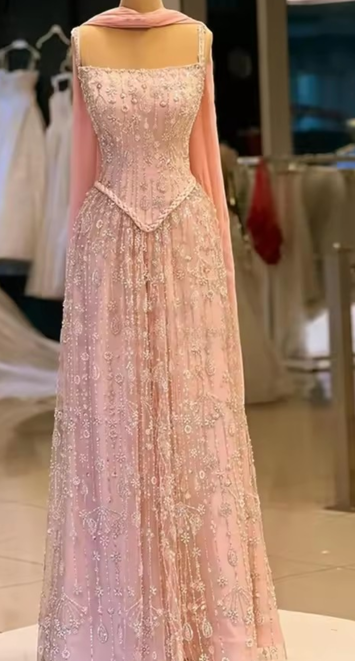 Zariya Pearl Beaded Gown