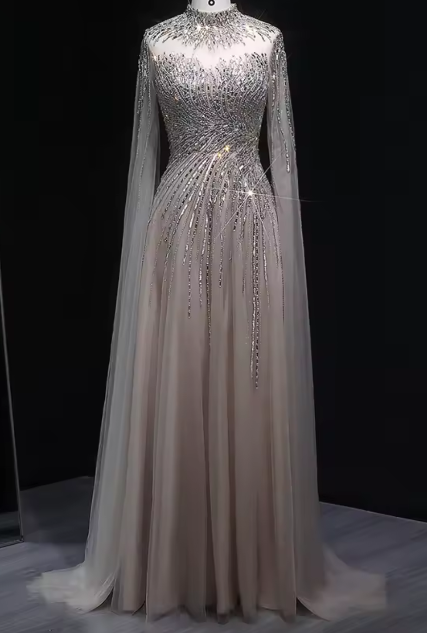 Aliyah Tulle Cape Gown