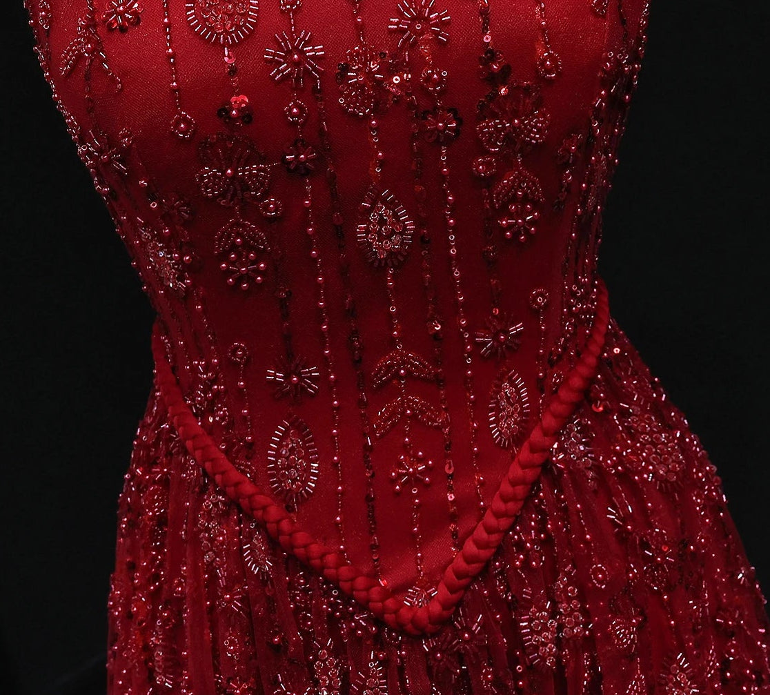 Zariya Pearl Beaded Gown