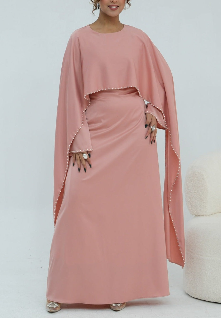 Zamina Pearl Dress- Satin Material