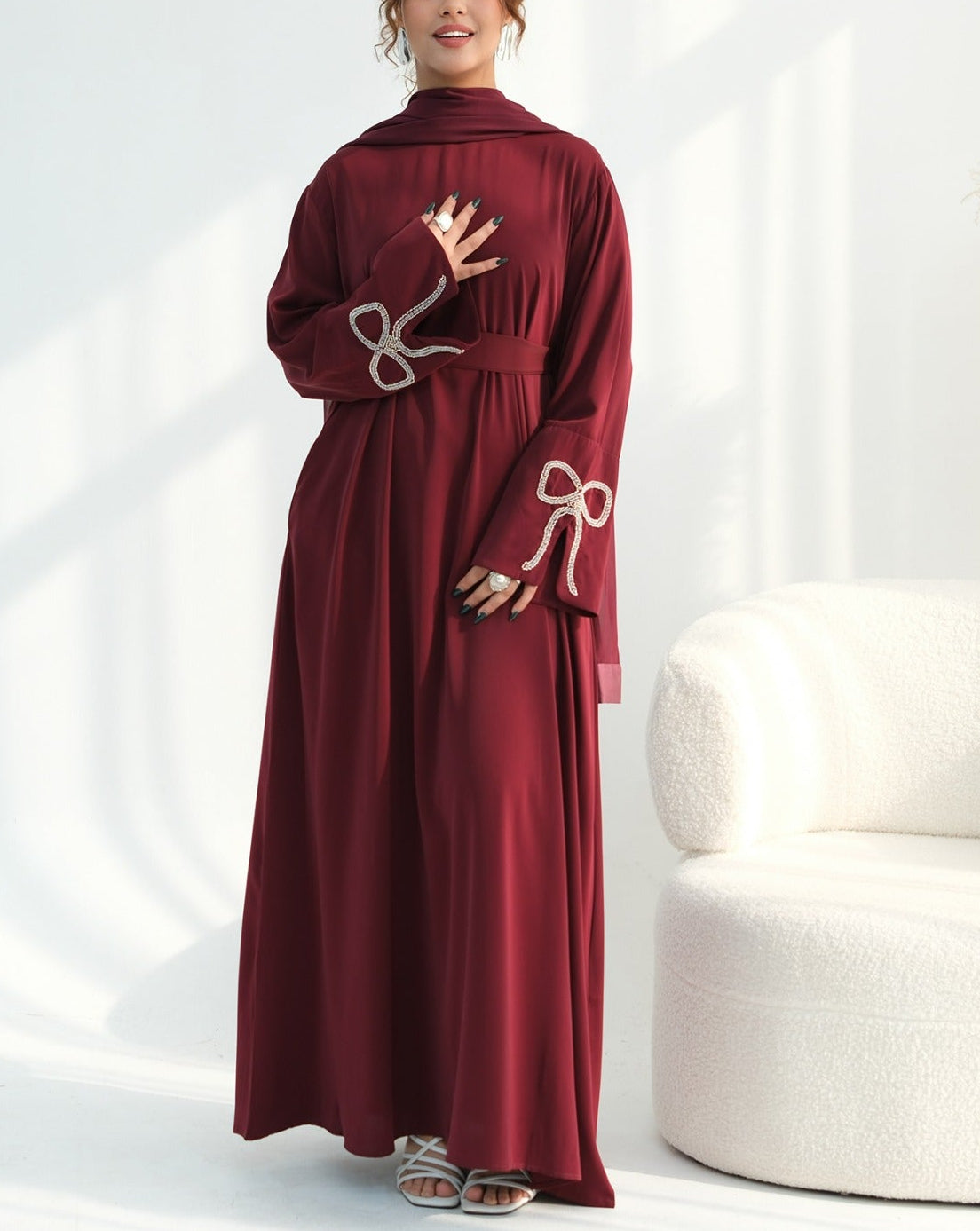 Sumara Bow Embroidery Abaya