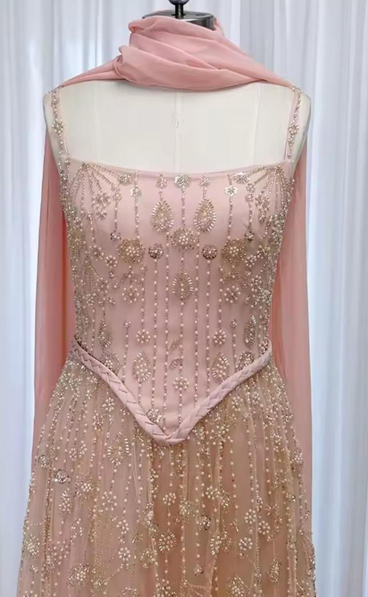 Zariya Pearl Beaded Gown