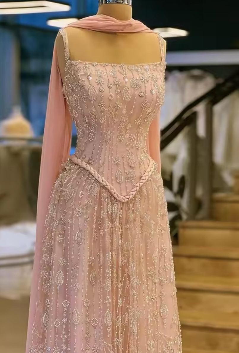 Zariya Pearl Beaded Gown
