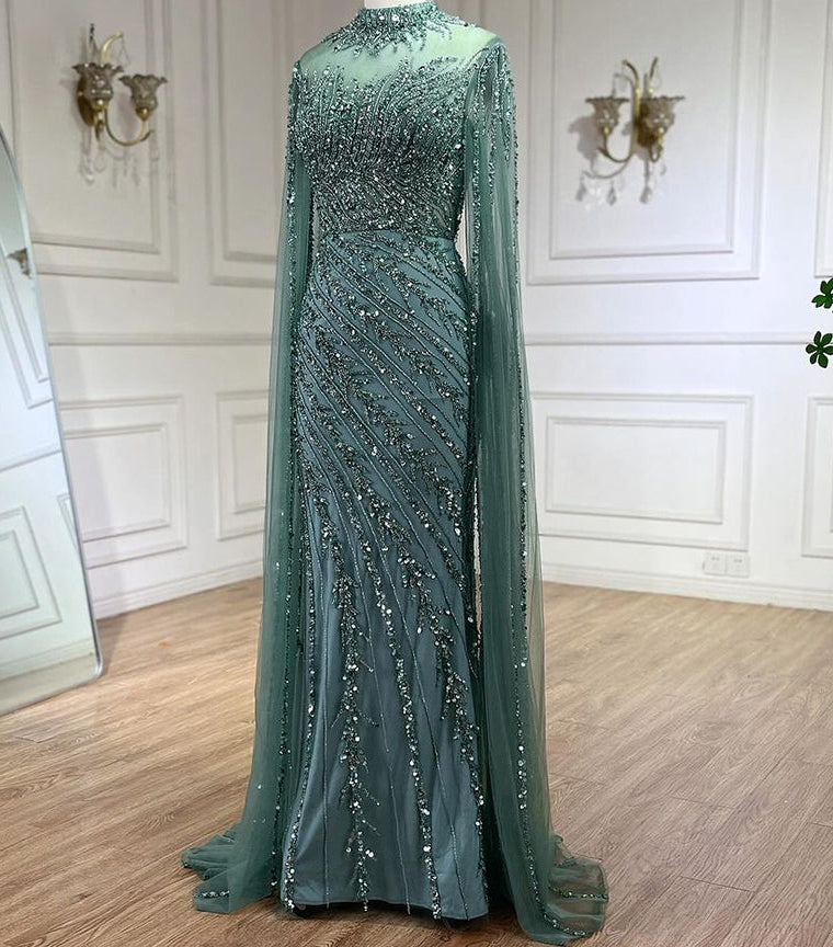 Ella Cape Gown-Mint Green