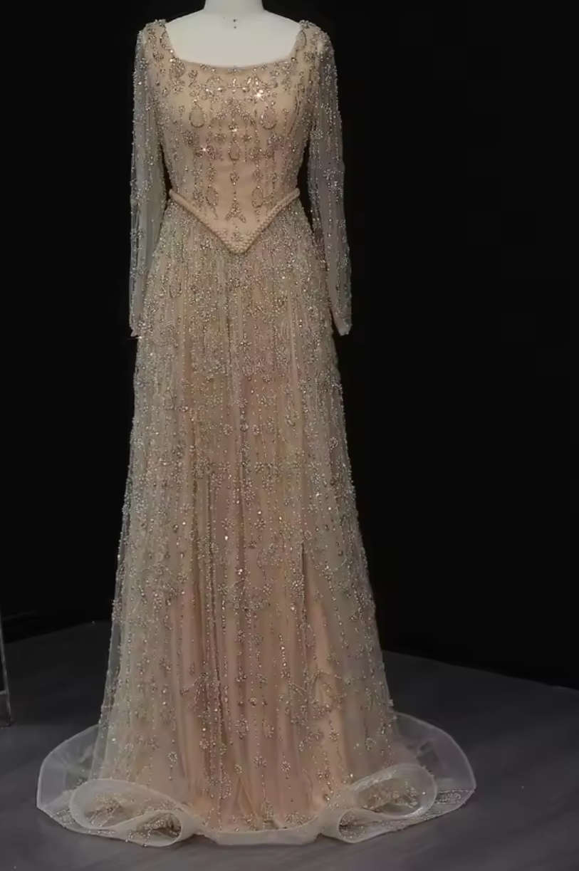 Zariya Pearl Beaded Gown