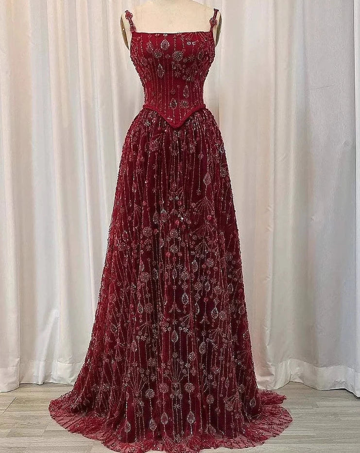 Zariya Pearl Beaded Gown