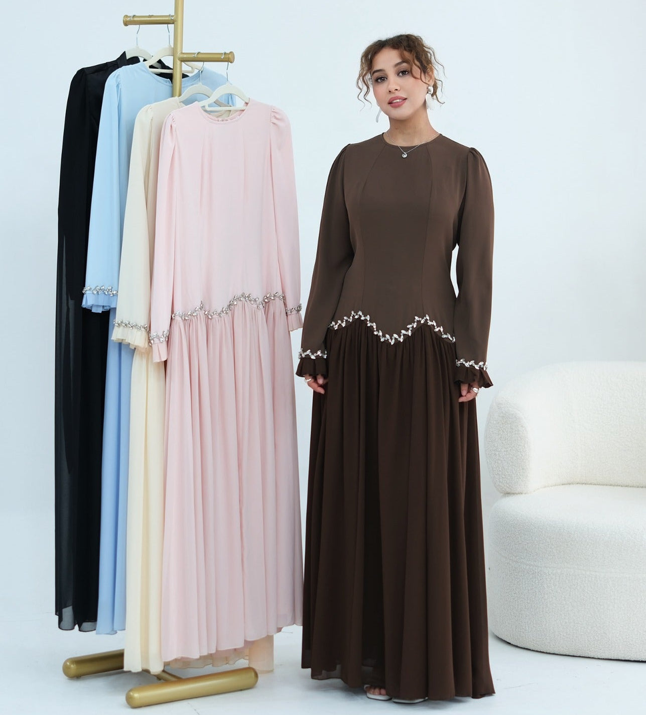 Mahnoor Beaded Chiffon Dress