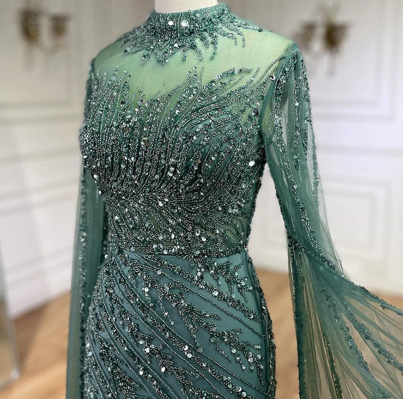 Ella Cape Gown-Mint Green