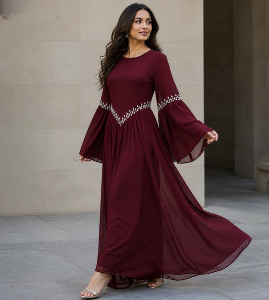 Zarmina Beaded Chiffon Dress