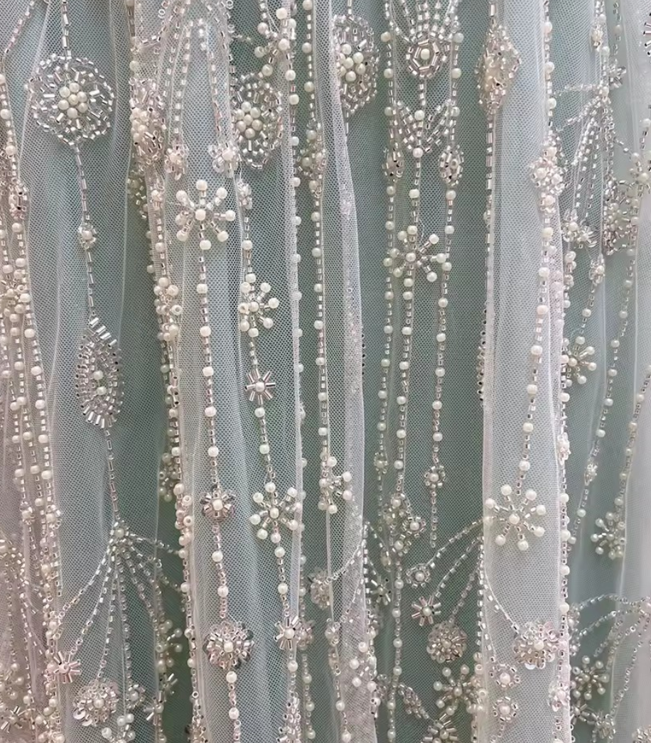 Zariya Pearl Beaded Gown