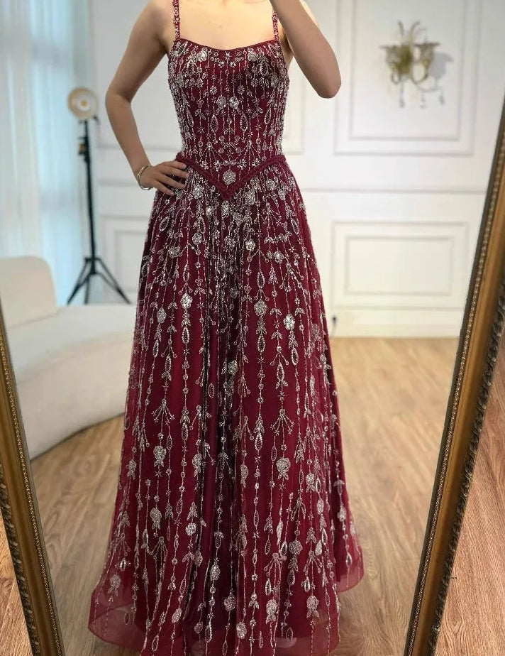 Zariya Pearl Beaded Gown