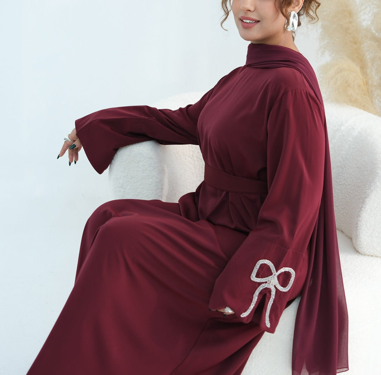 Sumara Bow Embroidery Abaya