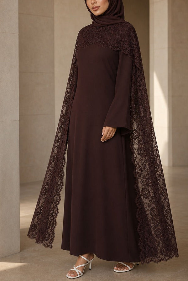 Sia-Lace Cape Maxi Dress