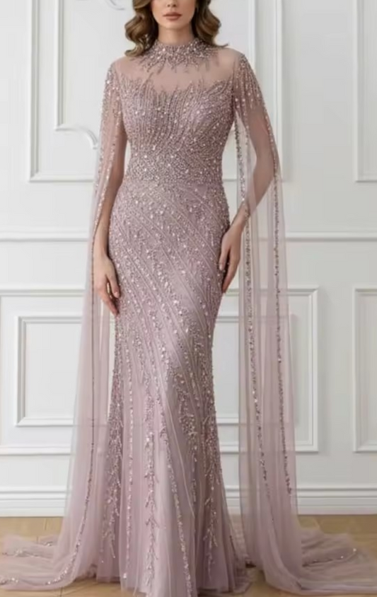 Ella Cape Gown-Dusty Rose