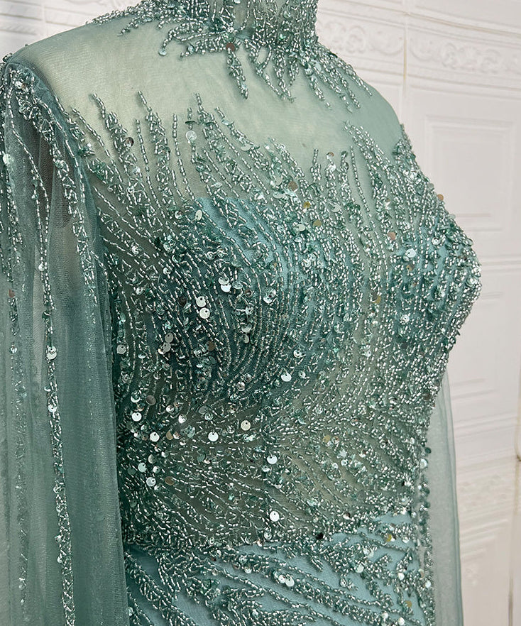 Ella Cape Gown-Mint Green