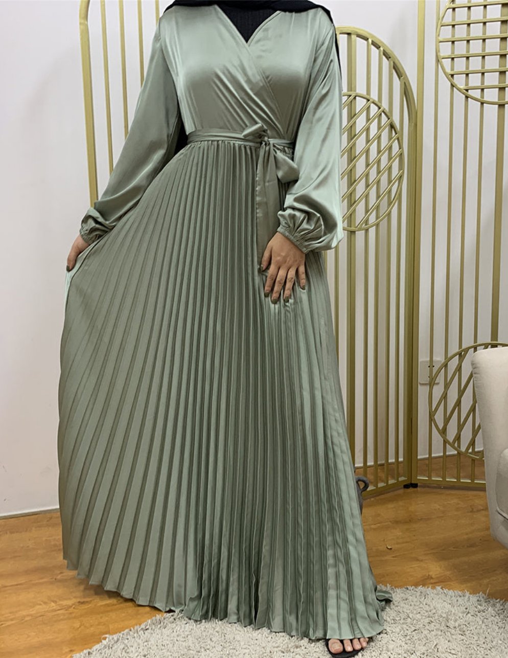 Freya Pleated Satin Dress