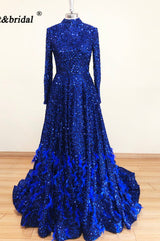 Leanah Luxury Feather Sequin Gown-Royal Blue