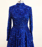 Leanah Luxury Feather Sequin Gown-Royal Blue