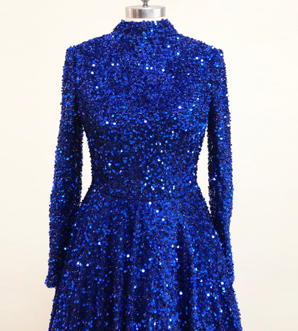 Leanah Luxury Feather Sequin Gown-Royal Blue