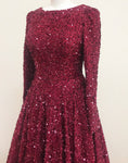 Leanah Luxury Feather Sequin Gown-Maroon