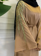 Zaibah Satin Dress-Gold Embroidery
