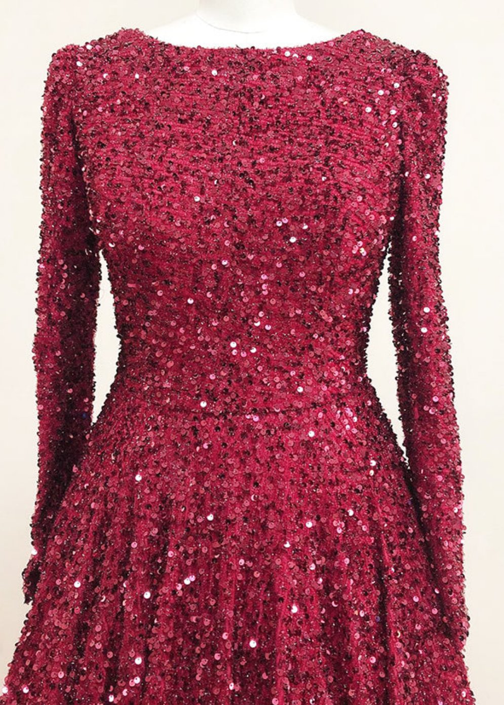 Leanah Luxury Feather Sequin Gown-Maroon