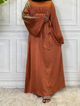 Zaibah Satin Dress-Gold Embroidery