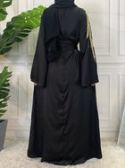 Zaibah Satin Dress-Gold Embroidery