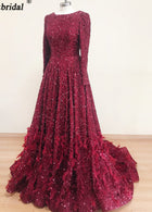 Leanah Luxury Feather Sequin Gown-Maroon