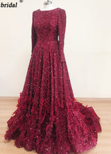 Leanah Luxury Feather Sequin Gown-Maroon