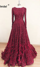 Leanah Luxury Feather Sequin Gown-Maroon