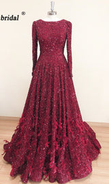 Leanah Luxury Feather Sequin Gown-Maroon