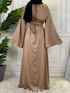Zaibah Satin Dress-Gold Embroidery