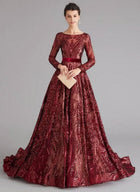 Liza Sequin Evening Gown-Maroon