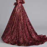 Liza Sequin Evening Gown-Maroon