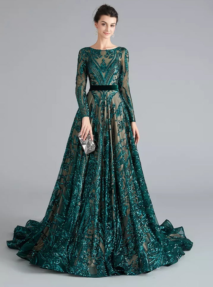 Liza Sequin Bridal Gown-Emerald Green