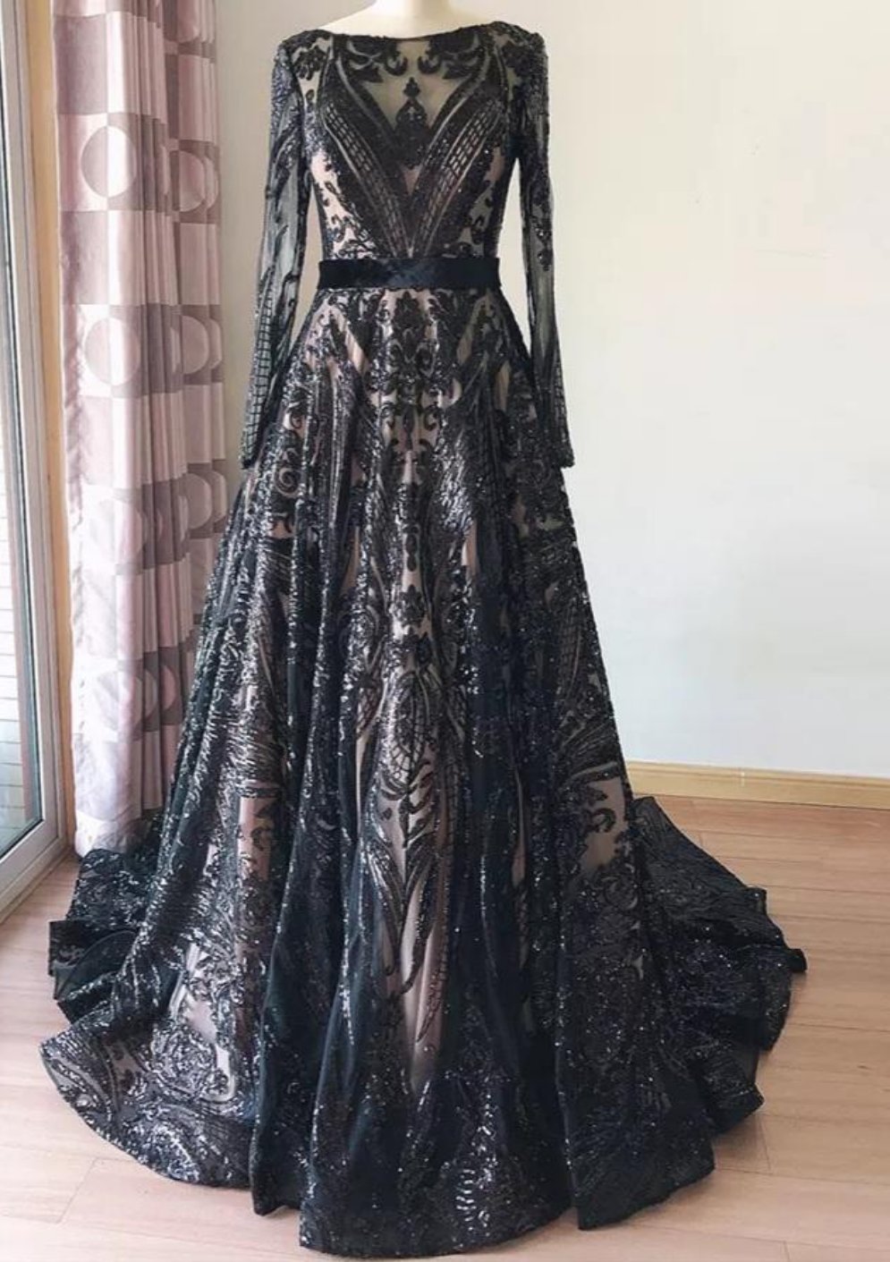 Liza Sequin Evening Gown- Midnight Black