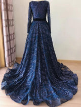 Liza Sequin Evening Gown-Navy Blue