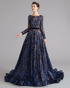 Liza Sequin Evening Gown-Navy Blue