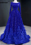 Leanah Luxury Feather Sequin Gown-Royal Blue