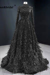 Leanah Luxury Feather Sequin Gown-Midnight Black