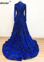 Leanah Luxury Feather Sequin Gown-Royal Blue
