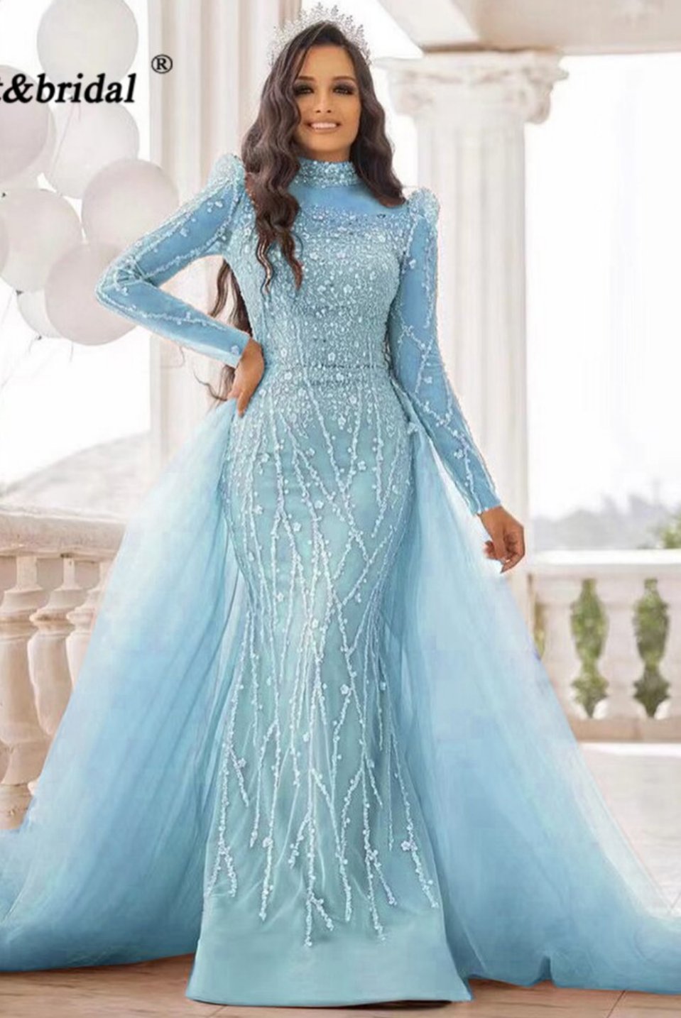 Amayra Mermaid Gown-Soft Blue