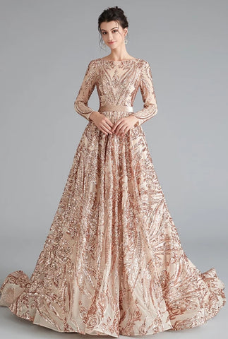 Liza Sequin Evening Gown- Champagne Rose