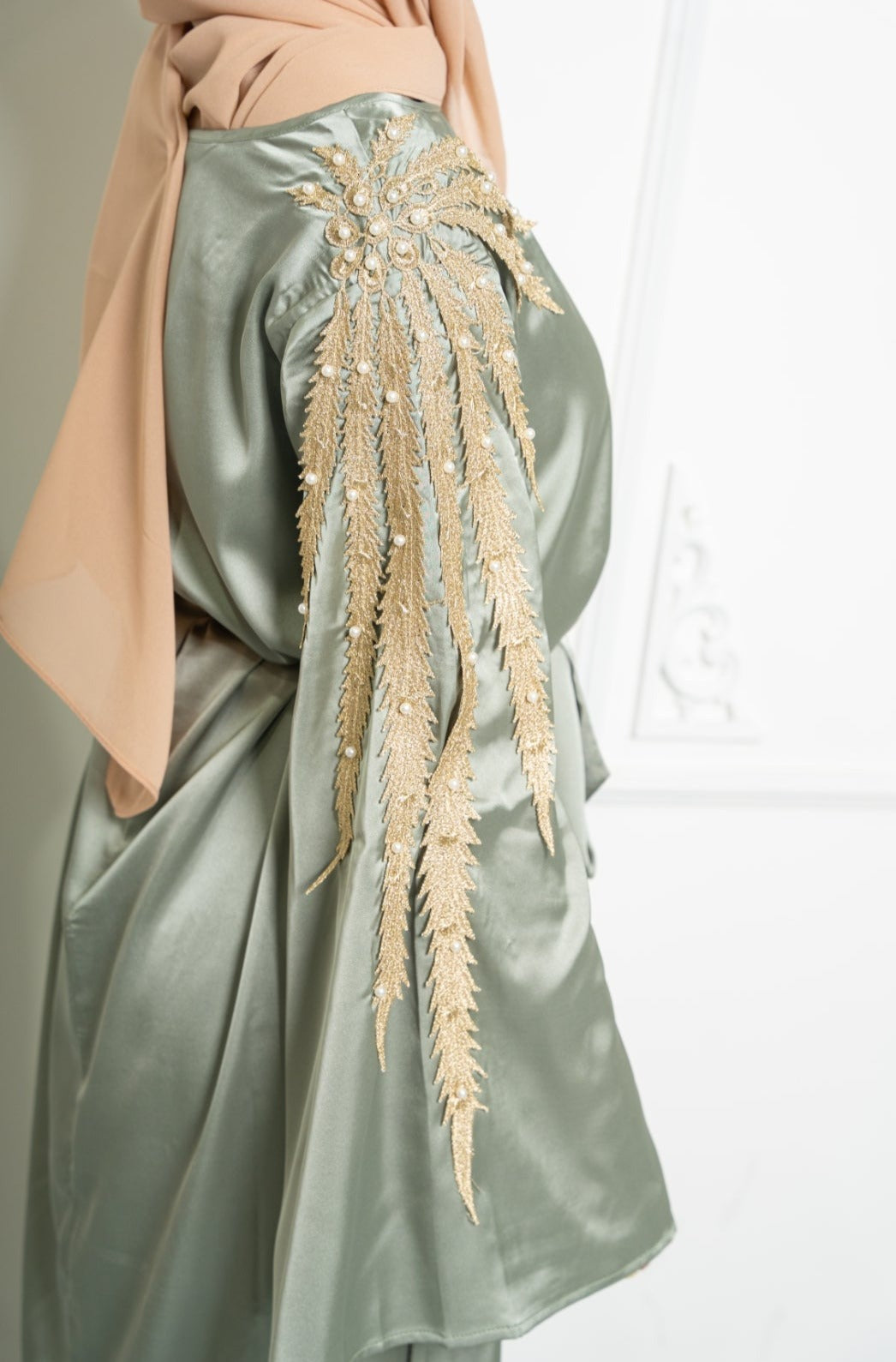 Zaibah Satin Dress-Gold Embroidery