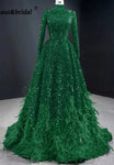 Leanah Luxury Feather Sequin Gown-Emerald Green