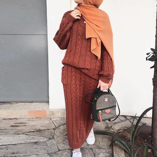 Cable Knit Jumper & Ankle Length skirt